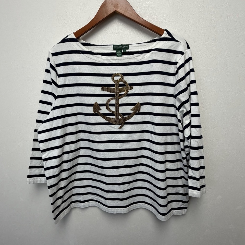 Vintage Lauren Jeans Co Ralph Lauren Striped Anchor Top Boat Neck Nautical 2X